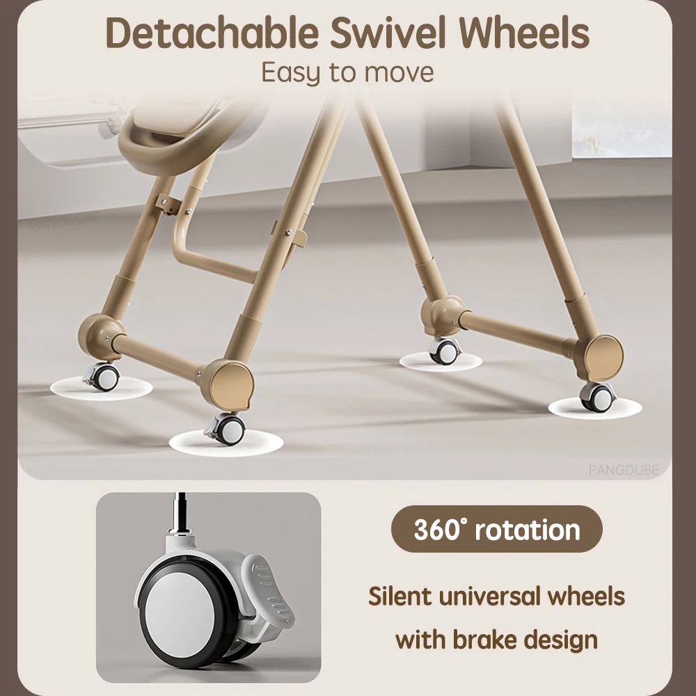PANGDUBE Silla alta para bebé 2 en 1, asiento de alimentación convertible basculante con ruedas, bandejas dobles, cojín plegable para 6 meses-3 años - imagen 3