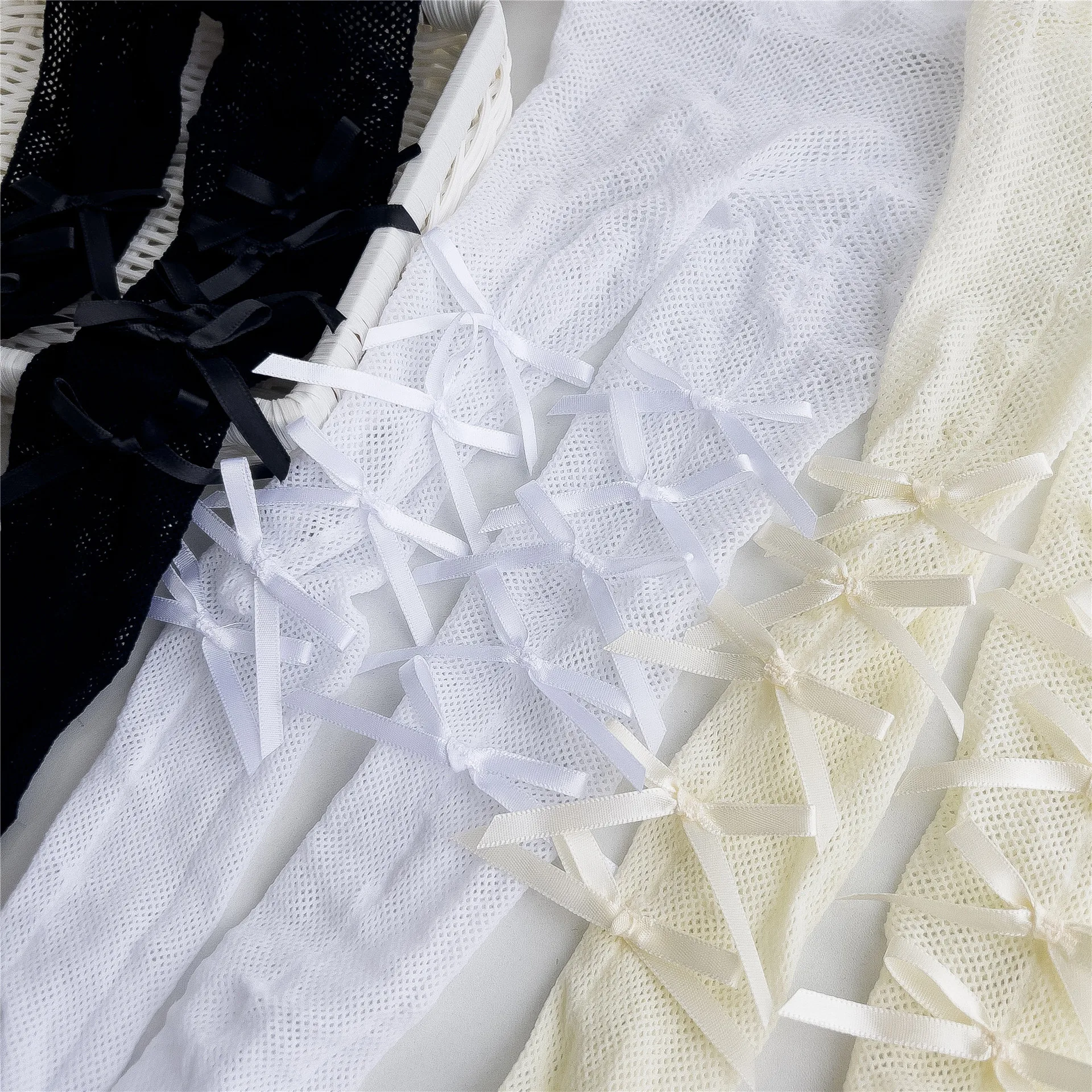 Verano niños apretados para niños niña dulce princesa pantimedias con lazo blanco negro fino suave transpirable medias de red calcetines