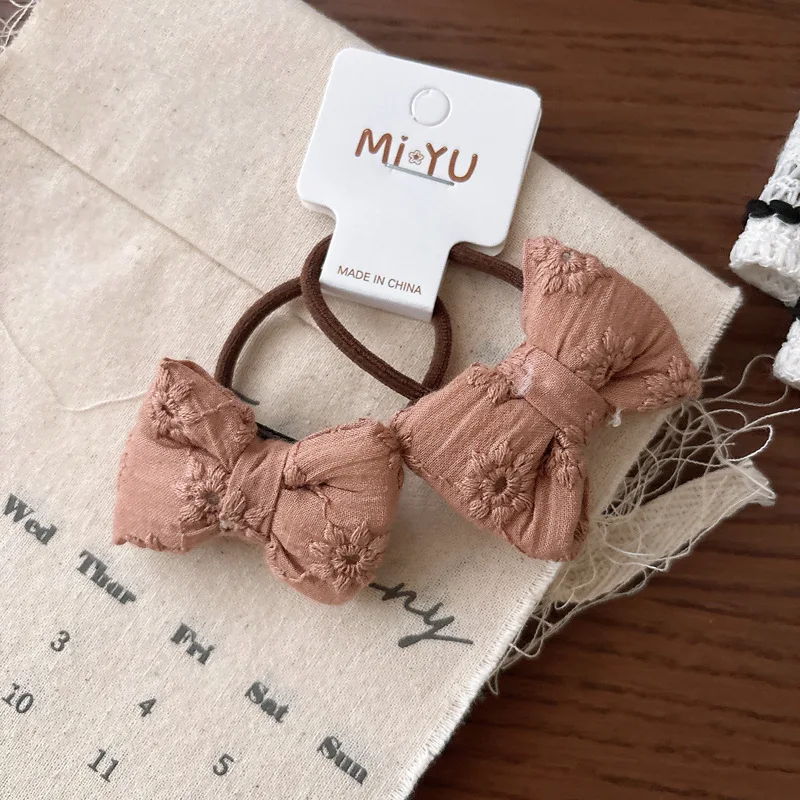 2 unids/set coreano niños lazos para el cabello tela Beige dulce elástico con patrón Floral de lunares bandas para el cabello doble retorcido para niña - imagen 3