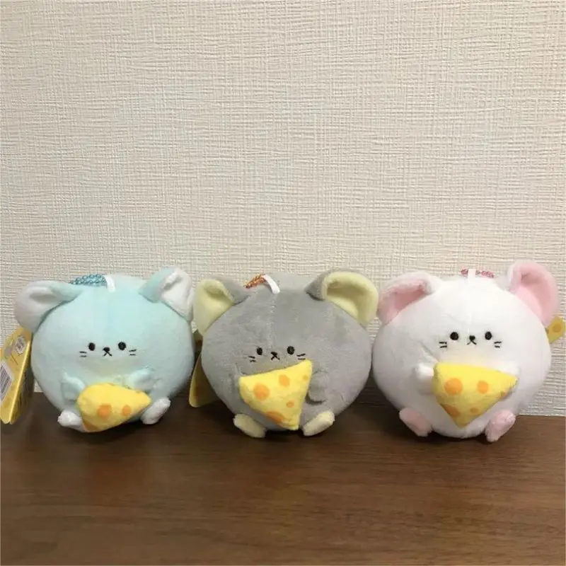 Juguetes de peluche de 7cm, lindos ojos redondos kawaii, ratón gordo, triangular para comer queso, cuerda para tirar, muñecos de animales temblorosos, colgante relleno - imagen 3