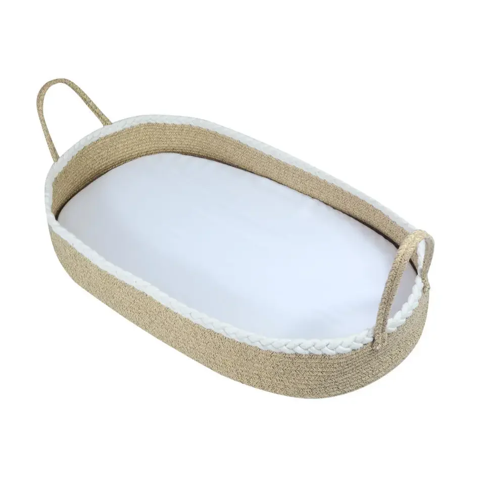 Cesta de transporte para bebé, cesta de cambio para recién nacido, decoración Bohemia para guardería, cuerda de algodón, adorno de mesa cambiante con alfombrilla - imagen 4