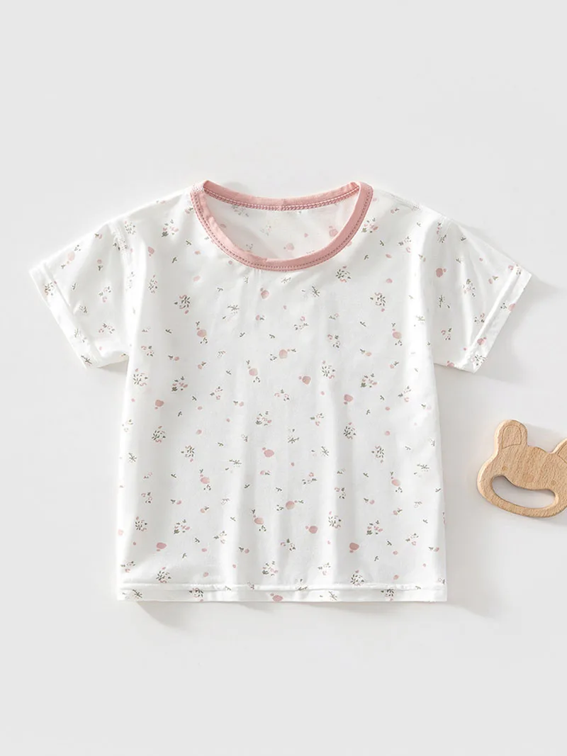 Camiseta de verano transpirable ligera para niña de algodón floral - imagen 2