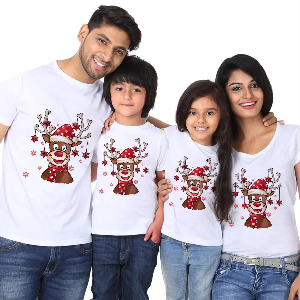Conjuntos navideños a juego para la familia, fiesta de Navidad, el mejor regalo, estampado de ciervos navideños, camiseta para papá, mamá e hija, hijo, aspecto familiar