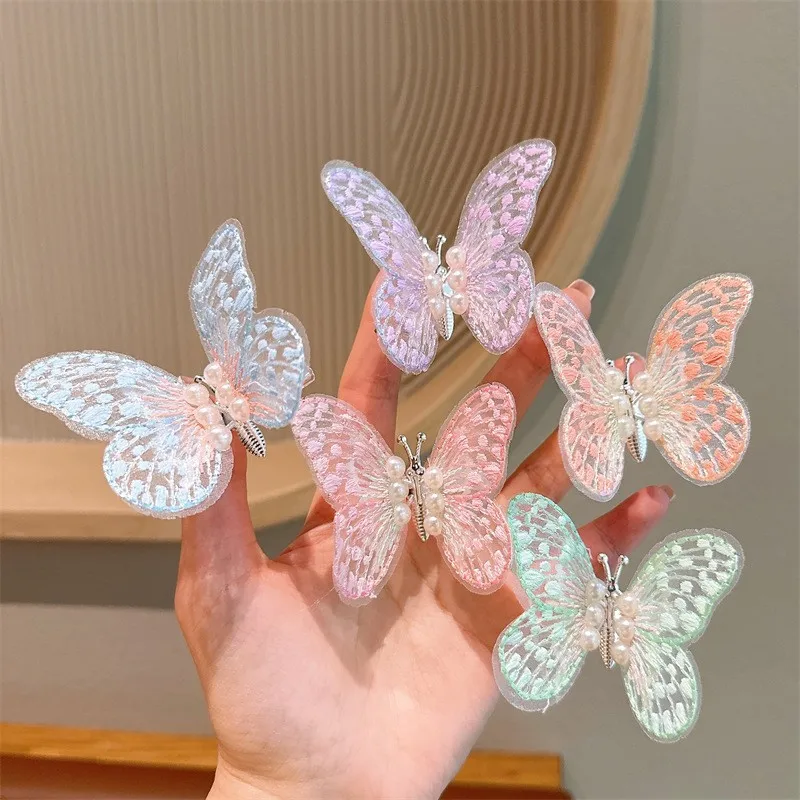 Pinzas para el cabello para bebé, horquilla de mariposa para niño, horquilla bonita de tela para bebé, accesorios para el cabello para niña pequeña con perlas para niña - imagen 3