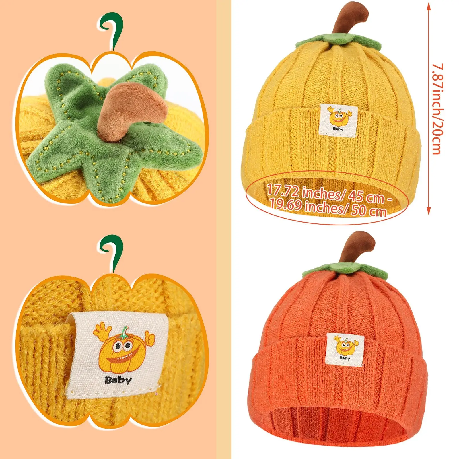 Gorro de calabaza para bebé de Halloween, gorro de calabaza para niños, bonito gorro tejido para recién nacido, gorro de Acción de Gracias para bebé (niño o niña) de 5 a 3 años - imagen 5