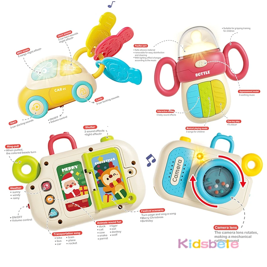 Montessori Musical bebé coche juguete con llave cámara autobús forma interactivo sonajero para bebé 0 3 6 9 12 18 meses niños niñas sonajero para la dentición juguete - imagen 2