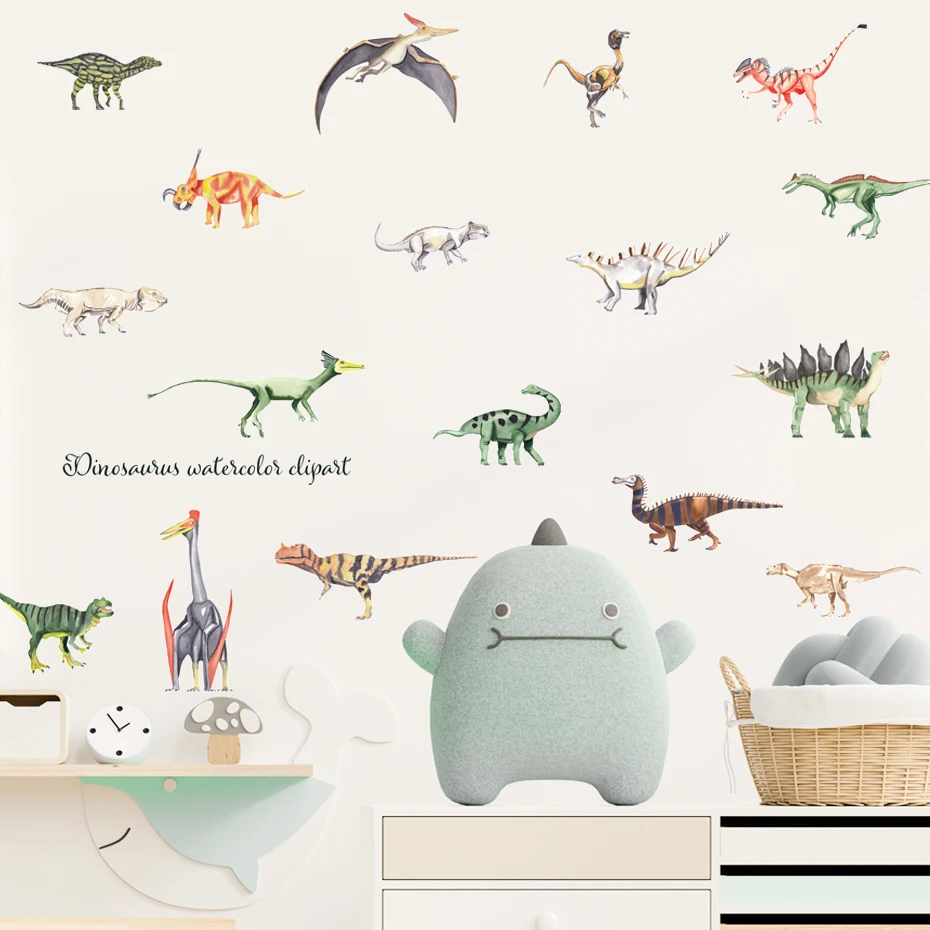 Pegatinas pared infantiles de dinosaurios acuarela estilo vinilo - imagen 3