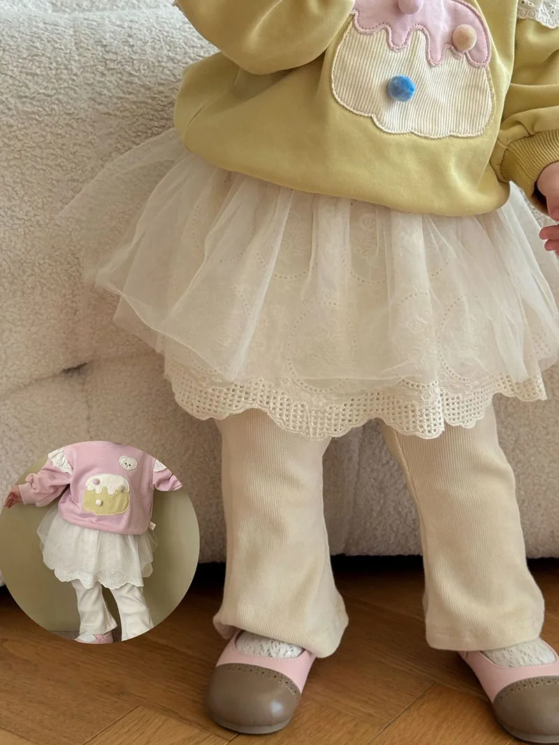 MILANCEL nuevo otoño niños Leggings 9M-5T dulce niñas empalme falda de malla Color sólido versión coreana niños Bell-bottoms - imagen 2