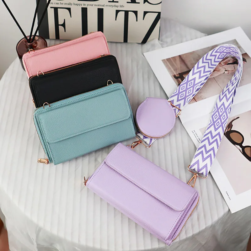 Bolso de hombro tipo bandolera a la moda para mujer, correa ancha para el hombro, bolsos multifuncionales para teléfono móvil, cuero Pu con bolso redondo pequeño