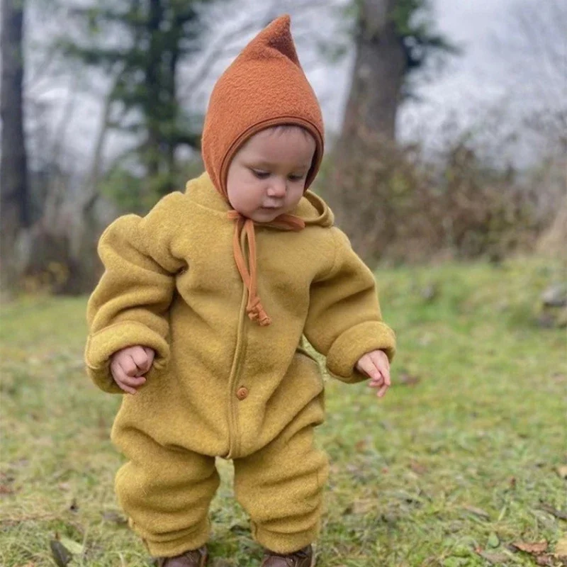 Mono unisex con capucha suave para bebé para invierno, niños y niñas, color sólido, prendas de vestir cálidas cubiertas con manos y pies, mameluco para Navidad - imagen 3