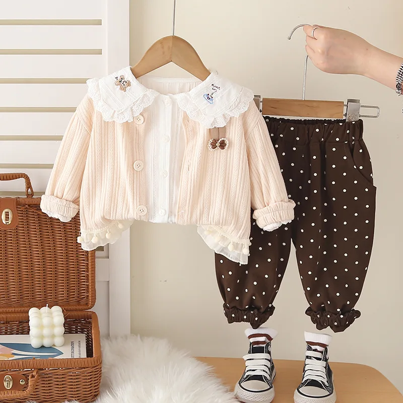 Conjunto otoño bebé niña con chaqueta, camisa y pantalón de moda - imagen 5