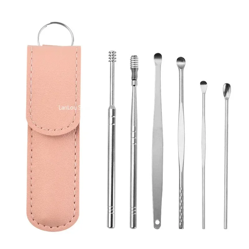 Earpick 6 unids/set limpiador de oídos recolectores de cera de acero inoxidable Kit de perforación removedor de cera cureta cuchara cuidado herramientas de limpieza de oídos - imagen 4