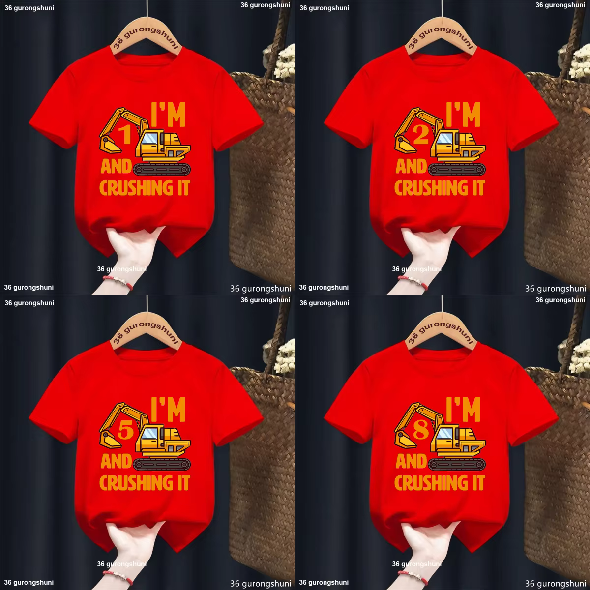 Camiseta negra con estampado de excavadora – Regalo cumpleaños niños