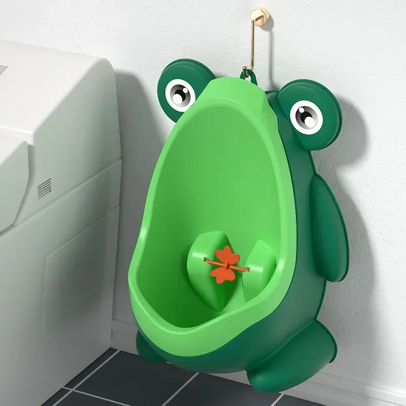 Entrenador de orinal para bebés, urinario montado en la pared con rana de dibujos animados, inodoro para orinar con soporte Vertical para aprendizaje de niños pequeños - imagen 2