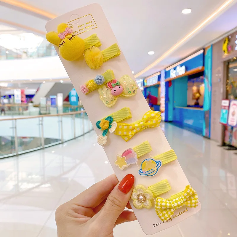 5 unids/lote de pinzas para el pelo de bebé de dibujos animados, Clips a presión, Mini pasadores de lazo de tela estilo princesa coreana para recién nacido, niño niña - imagen 2