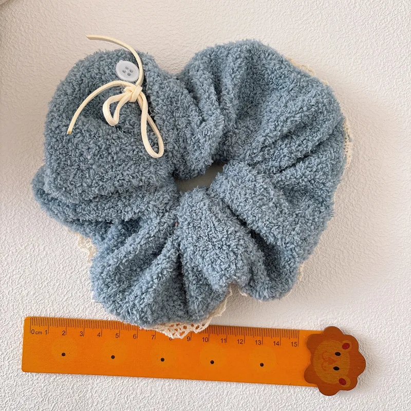 Nuevos coleteros grandes de felpa para otoño/invierno, adornos de encaje de Color sólido, accesorios para el cabello elegantes y dulces para niñas, suaves y no dañados - imagen 4