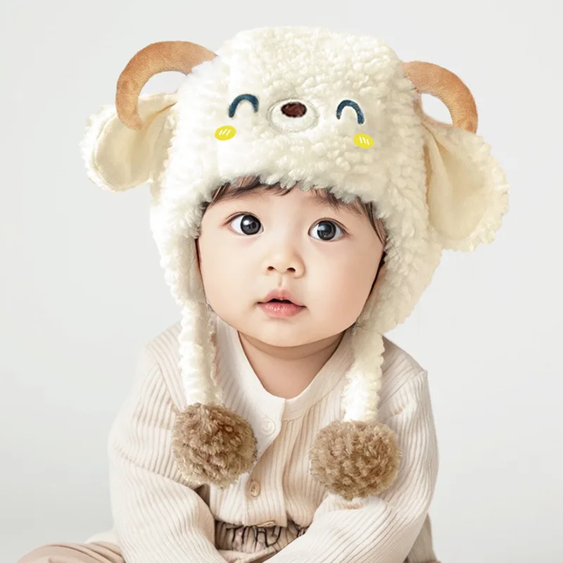 Gorro de felpa para bebé de invierno, gorro con protección para los oídos de oveja de dibujos animados de 6M-3T, gorro acolchado de piel cálida y dulce para niño pequeño - imagen 2