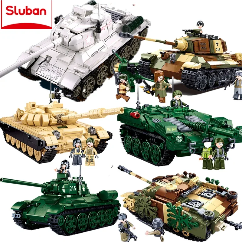 Bloques de construcción de la serie militar WW2, tanque de batalla principal pesado, tanque de leopardo, conjunto de Pantera con Mini figura, modelo de ladrillos, juguetes para niños