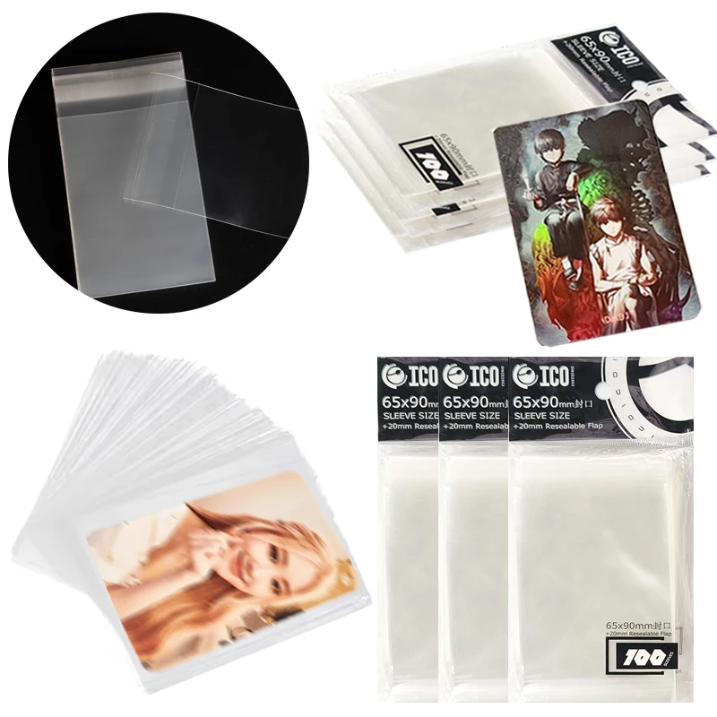    Fundas transparentes para tarjetas, 200 Uds., Protector de tarjetas 65*90mm, álbum de ídolo sellado/sin sellado, fundas para tarjetas de juego de mesa de estrella de fútbol ZYF