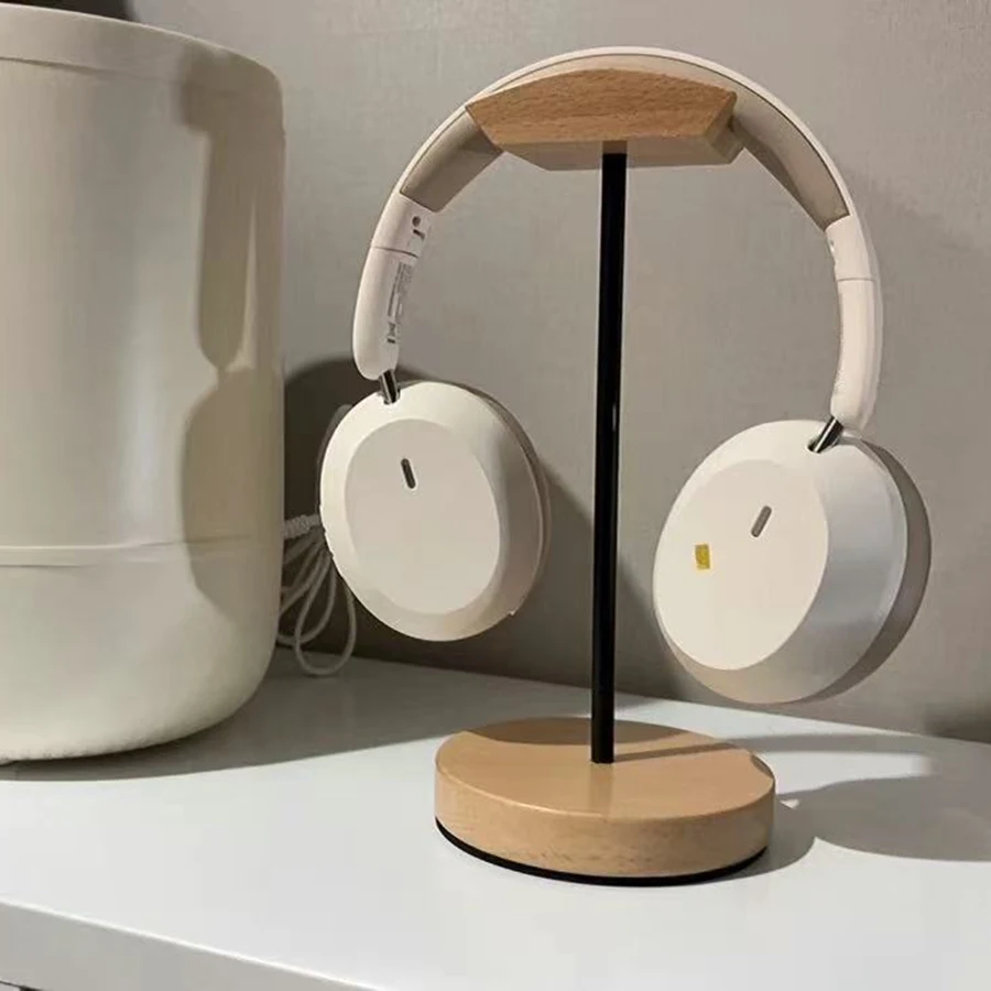 Soporte de madera para auriculares, soporte para auriculares para juegos de nogal natural con Base de Metal sólido para exhibición de mesa y escritorio