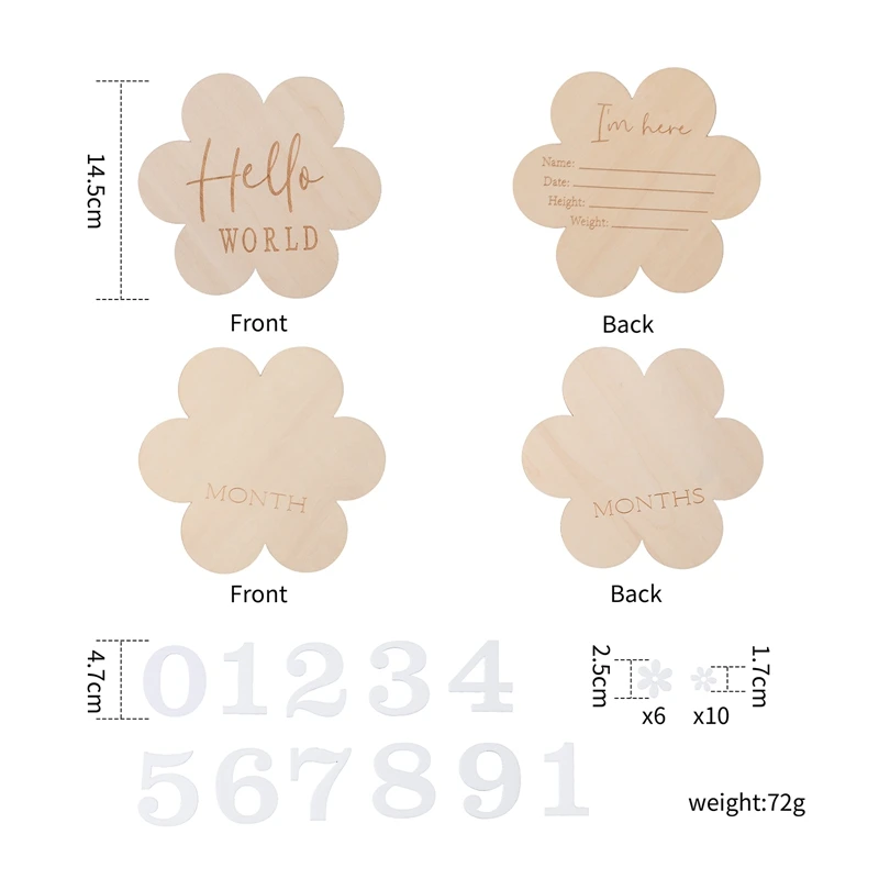 Juego de tarjetas madera mes del bebé – Flor, regalo recién nacido - imagen 5