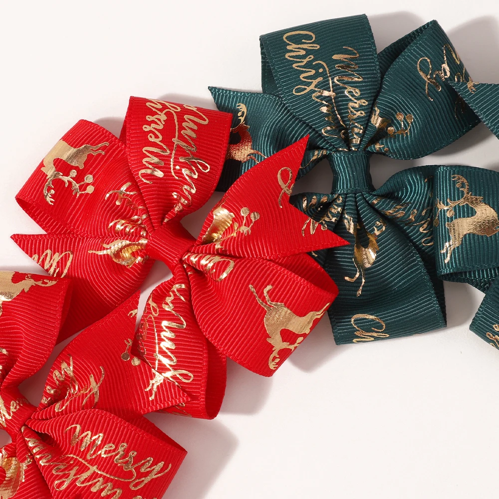 12 Uds. Conjunto de pinzas para el pelo de Navidad para niñas, cinta con estampado de Papá Noel, horquillas, tocados de fiesta de Boutique, accesorios para el cabello - imagen 4