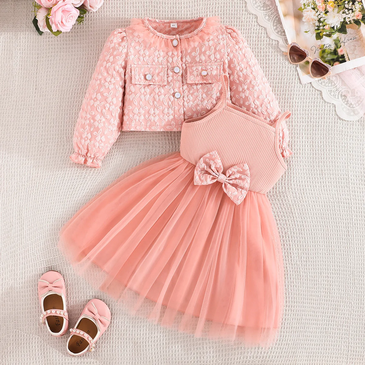 Conjunto de verano para niña con vestido princesa y blusa lazo - imagen 4