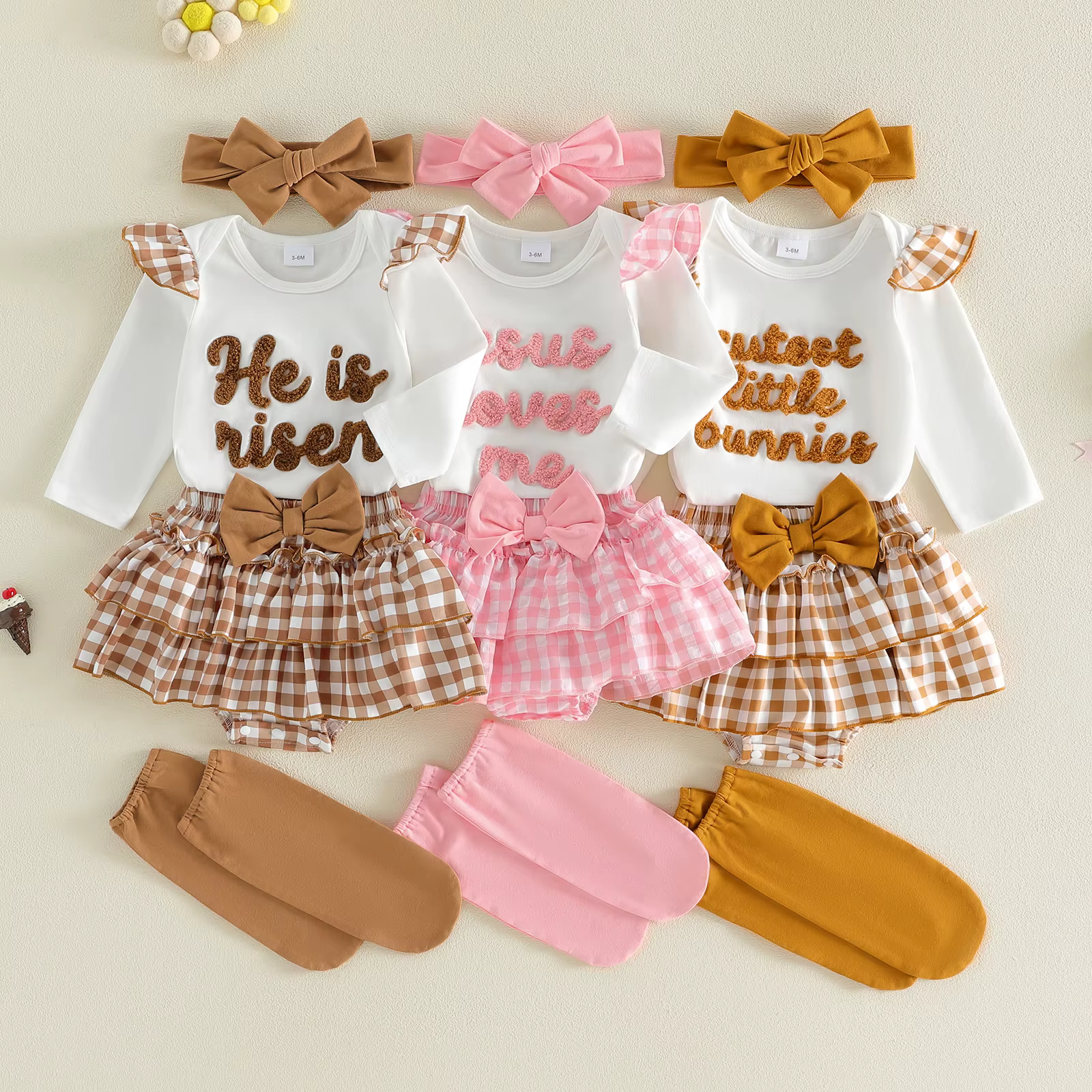 Conjunto de Pascua para niña: body con letras y shorts a cuadros - imagen 3