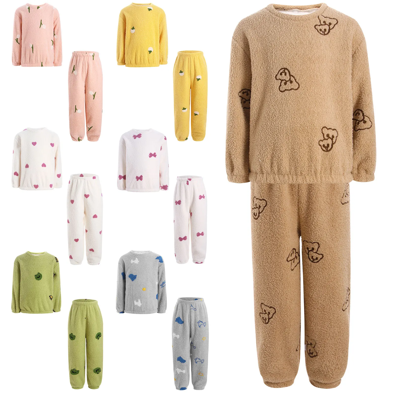 Conjunto de pijama de lana para niños y niñas, ropa de dormir estampada, trajes para niños, ropa de dormir, jersey de manga larga, Top con pantalones, traje - imagen 2