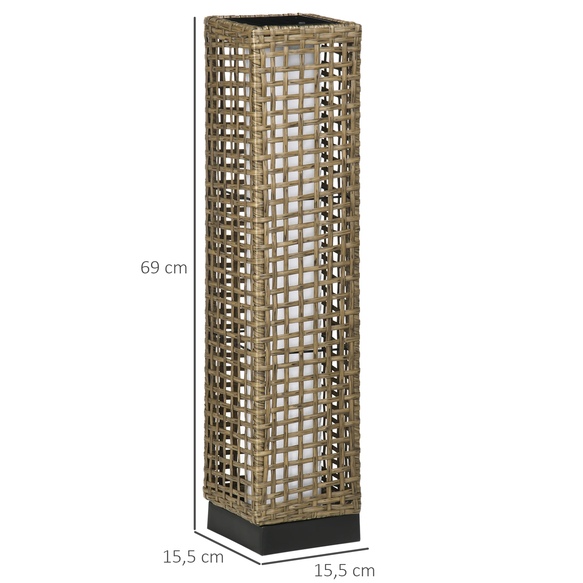 Outsunny Linterna de Jardín Luces Solares de Ratán Sintético con Luces LED Encendido y Apagado Automático para Interior Exterior  15,5x15,5x69 cm - imagen 3