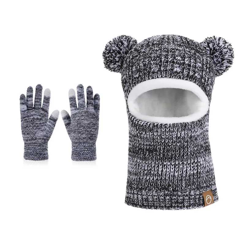 Gorro de punto con pompón y guantes elásticos para niños al aire libre - imagen 2