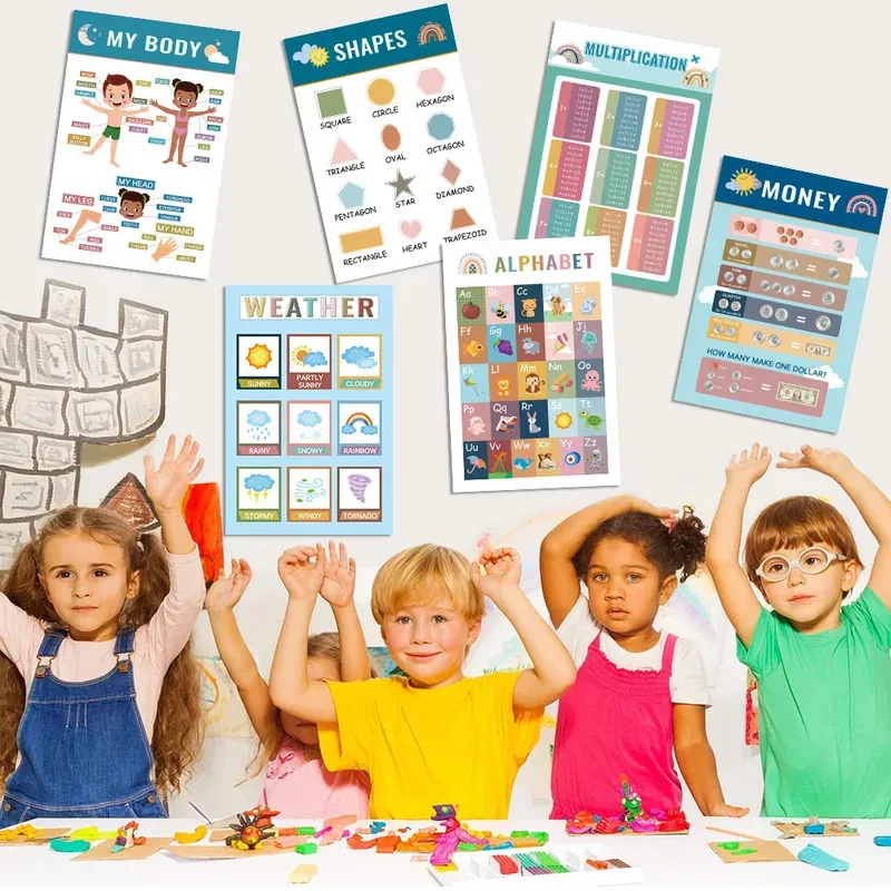 Póster de tabla de pared en inglés para educación temprana, 16 Uds., Montessori, tarjeta ocupada repetidamente, libro a juego para niños, juguetes, regalo