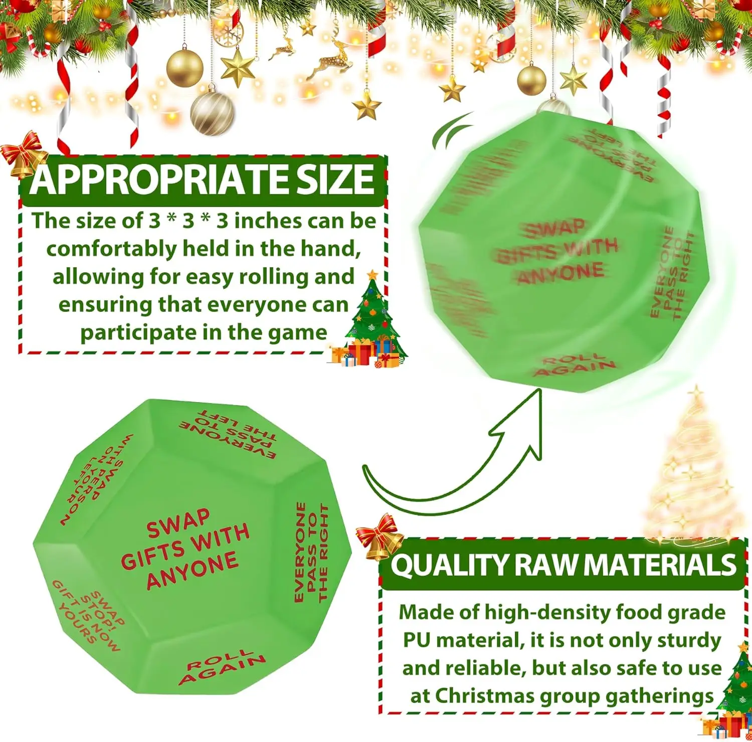 2025 Nuevos dados de intercambio de regalos de intercambio de Papá Noel, juegos familiares de regalos de intercambio de 3 * 3 pulgadas, regalos de fiesta de dados de intercambio grandes para Navidad - imagen 2