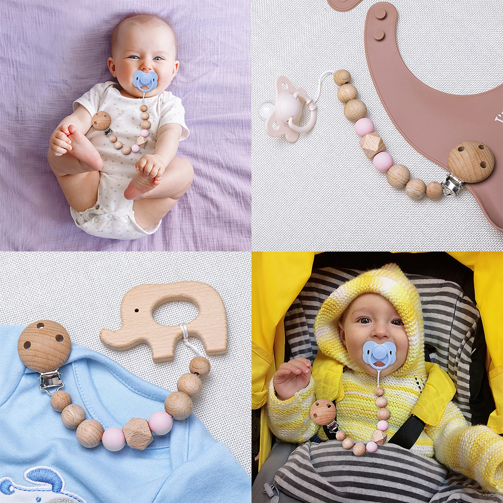 Nuevos Clips para chupete, cadena de cuentas de silicona, soporte de madera con Clip, cadena, juguetes para la dentición del bebé, regalos para masticar, sin BPA - imagen 5