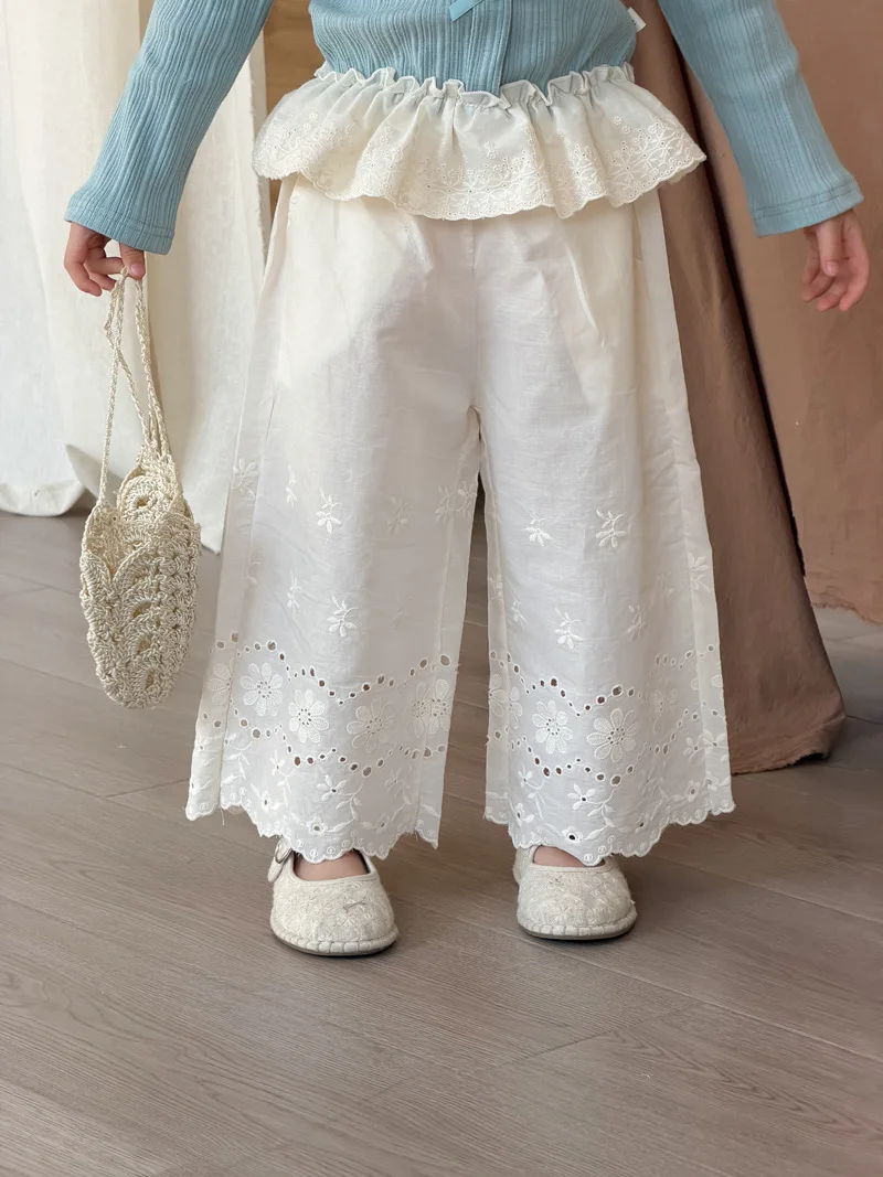 MILANCEL pantalones de algodón rectos con encaje para niña - imagen 2