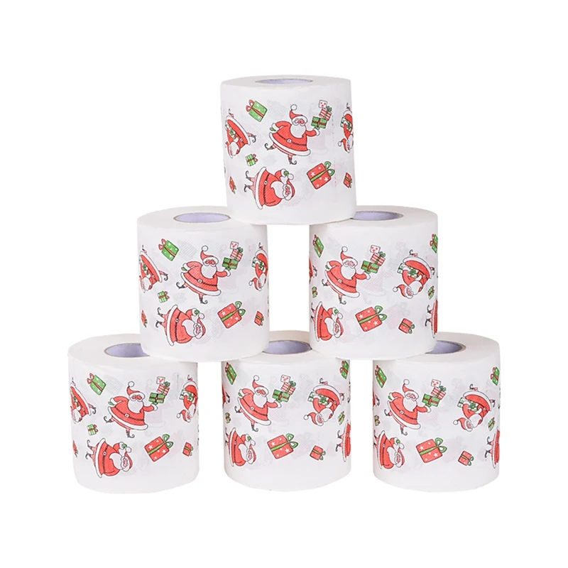 1 rollo de papel higiénico navideño, tema de Festival, pulpa de madera impresa, decoraciones navideñas 2025, Papá Noel, Reno, regalo de Año Nuevo 2025