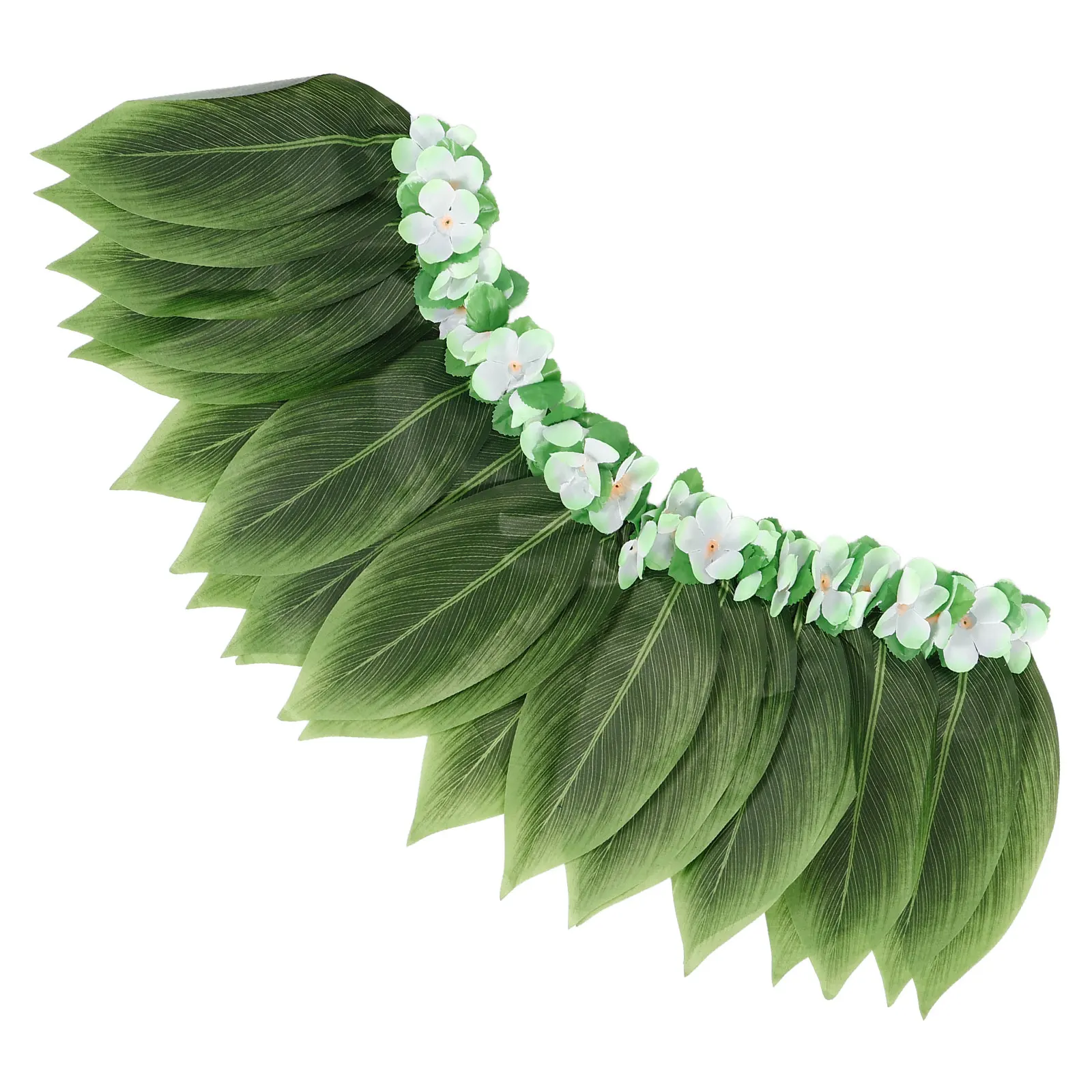 Vestido Floral de borde verde de imitación, faldas de fiesta en la playa para adultos y mujeres, suministro de flores, hoja hawaiana - imagen 3