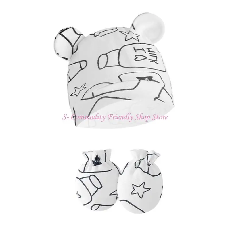 Gorro algodón recién nacido con manoplas antiarañazos y guantes - imagen 5