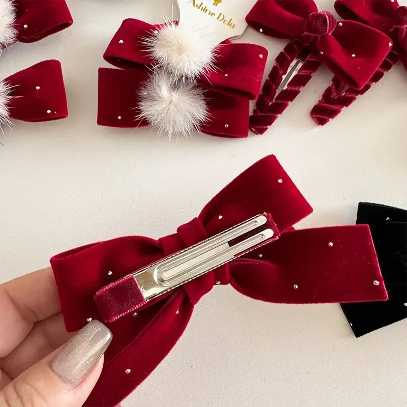 Pinzas de pelo fino terciopelo garra lazo retro para niños y niñas - imagen 5