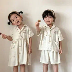 Conjunto de lino para niño: camiseta y pantalón corto verano