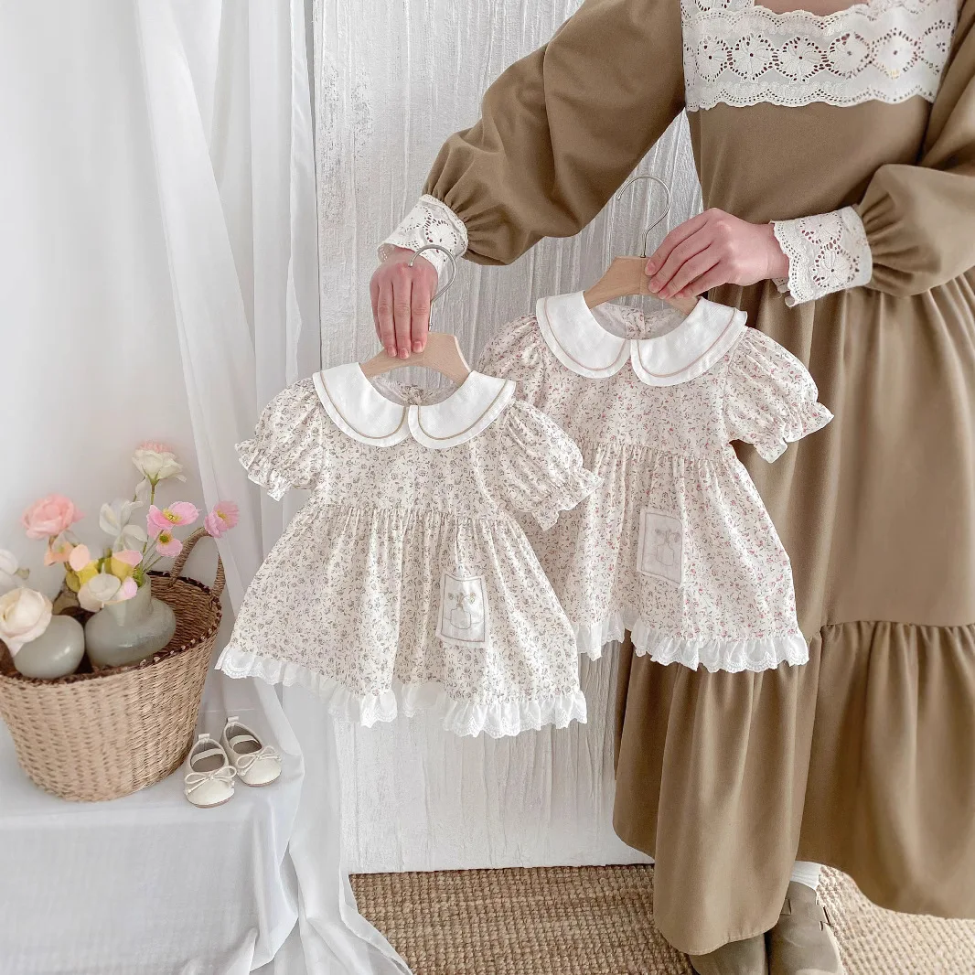 Vestido recién nacida de algodón floral con volantes y encaje verano - imagen 2