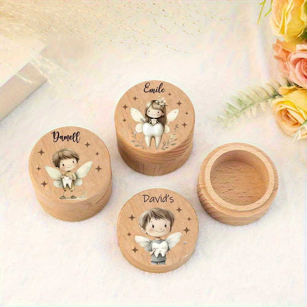 Caja de Hada de los dientes de madera personalizada, caja de almacenamiento de recuerdos de madera con dientes bonitos, regalos de cumpleaños para niños, regalo para Baby Shower