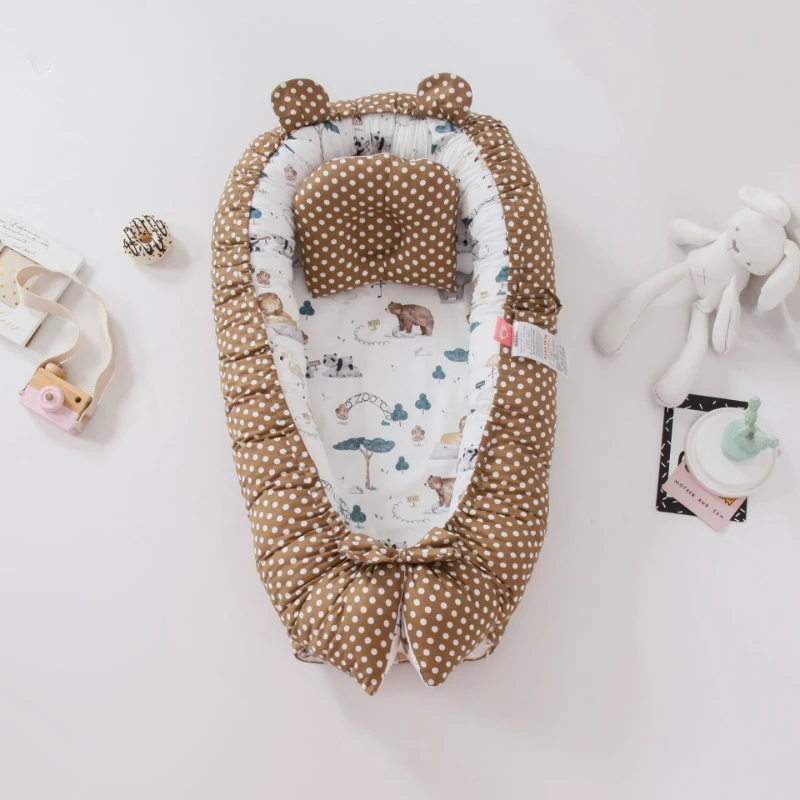 Cama nido de bebé con almohada, cuna portátil de viaje, cuna de algodón para recién nacido, cuna parachoques, 85x50cm - imagen 5