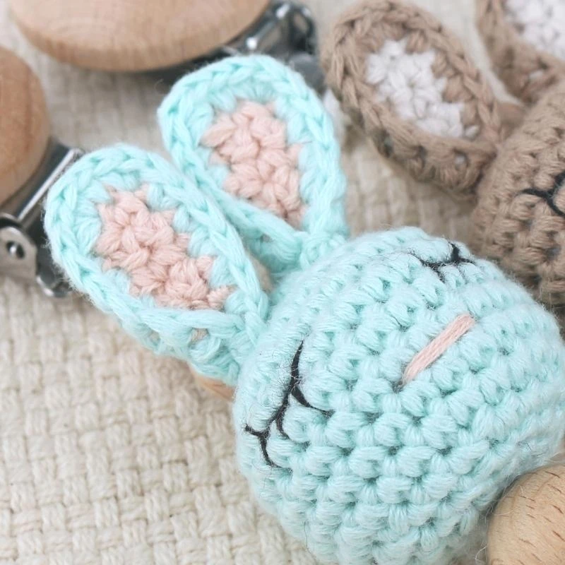 M76C Cadena chupete con cuentas ganchillo, mordedor para niños, juguete madera, Clip para chupete, soporte para para - imagen 4