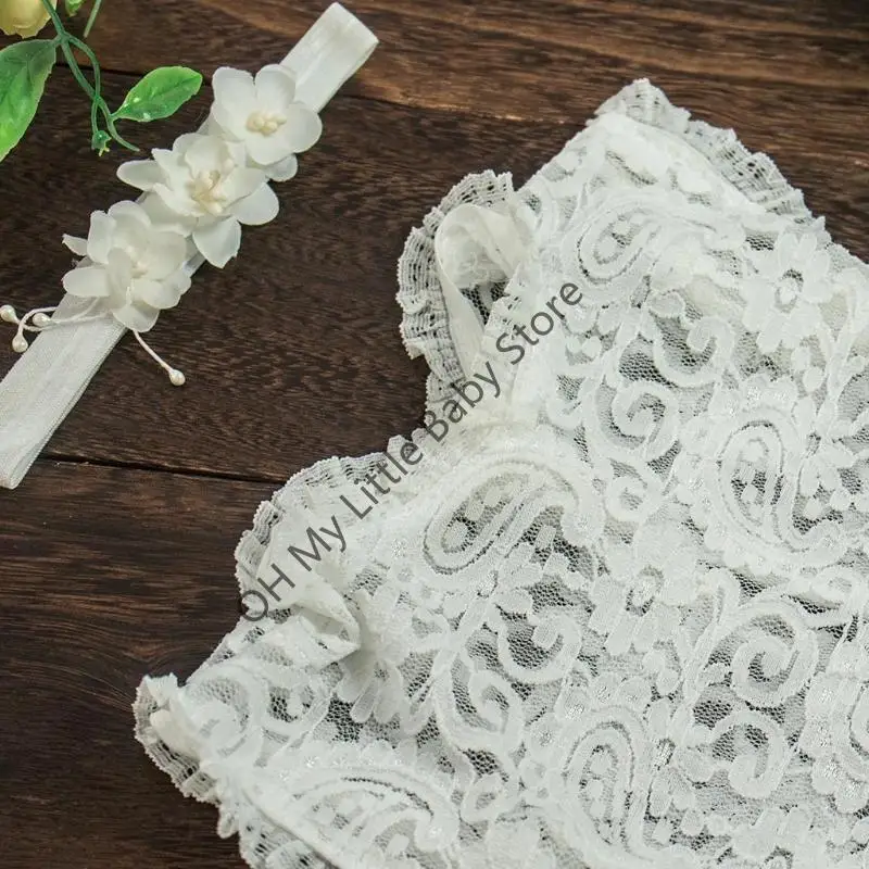 M76C 2 PCS Fotografía recién nacida Props encaje Romper Romper para bebés Fotos Disparos ropa Baby Tossress Bodysuit - imagen 5