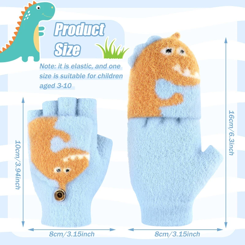 Guantes sin dedos de invierno para niños, manoplas para dedos para niños pequeños, manoplas de medio dedo convertibles de punto con solapa para edades de 5 a 10 años - imagen 4