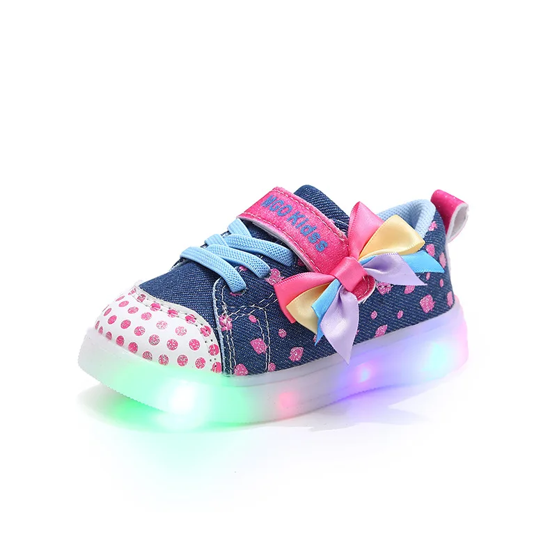 Zapato informal para niños 2025, nuevo zapato iluminado de fondo plano para las cuatro estaciones, zapatos deportivos a la moda para niños, zapatos escolares con lazo para niñas - imagen 5