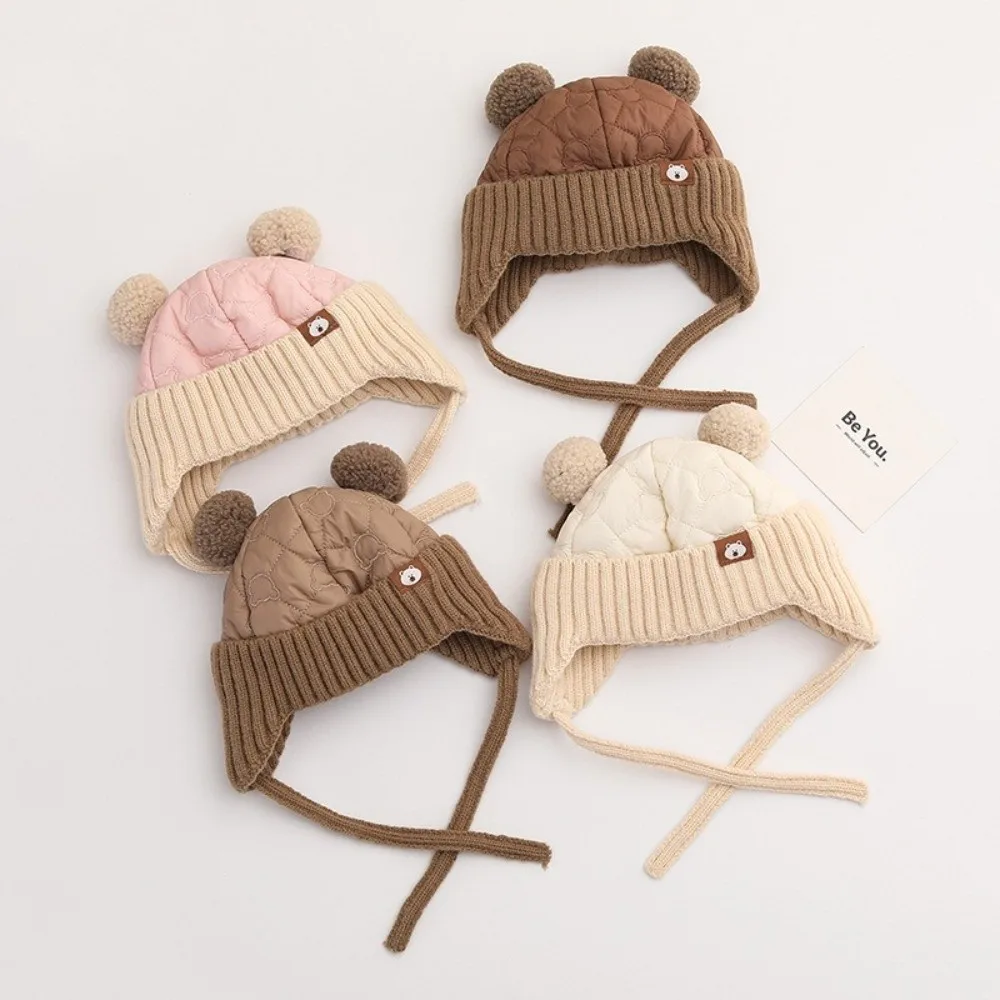 Gorro cálido de lana con protección para los oídos para bebé, Material grueso, estilo oreja de oso, gorro infantil, diseño de punto, cierre de corbata, gorro para niño pequeño - imagen 2