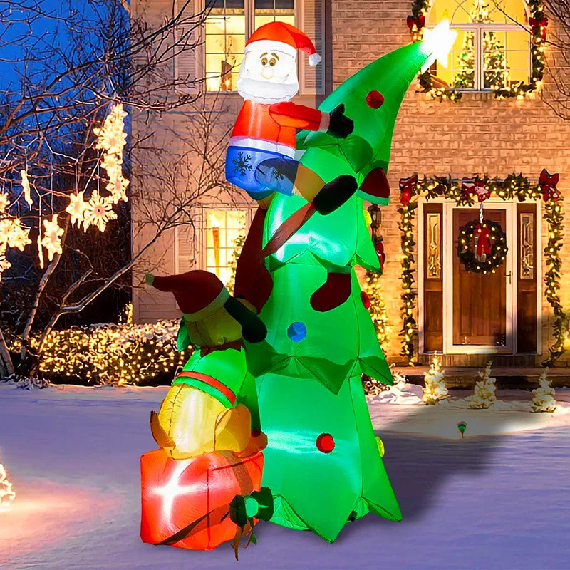 Juguetes inflables de Navidad de 7 pies, perro, Papá Noel, árbol de Navidad, jardín al aire libre, adorno de césped, modelo inflable con luces LED, decoración de Navidad, regalo - imagen 4