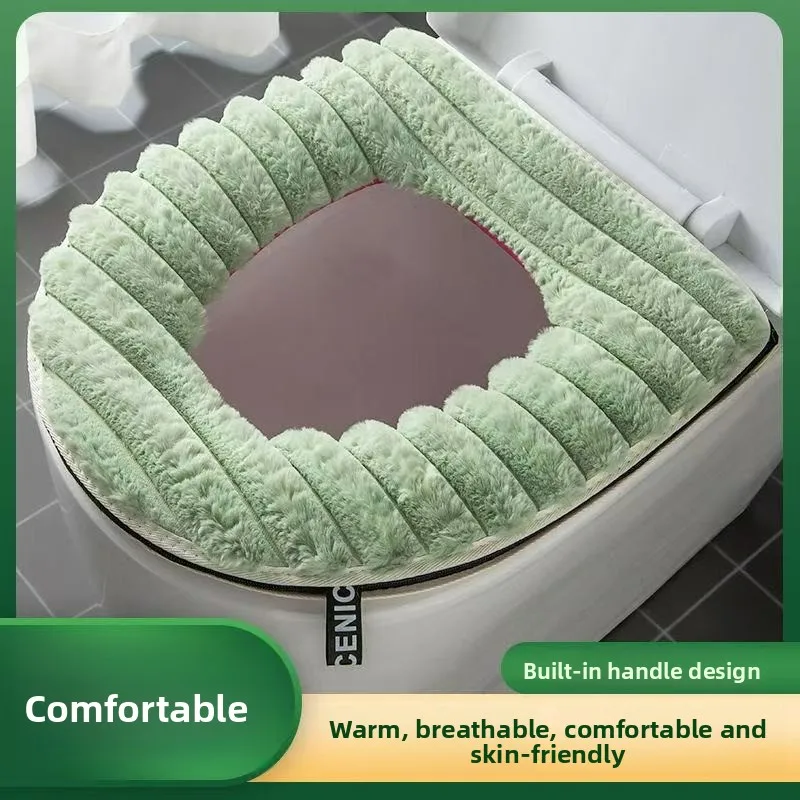 Cojín cálido para asiento de inodoro para uso doméstico, piel de conejo de peluche con cremallera, anillo de inodoro grueso para otoño e invierno, cubierta de inodoro Simple - imagen 4